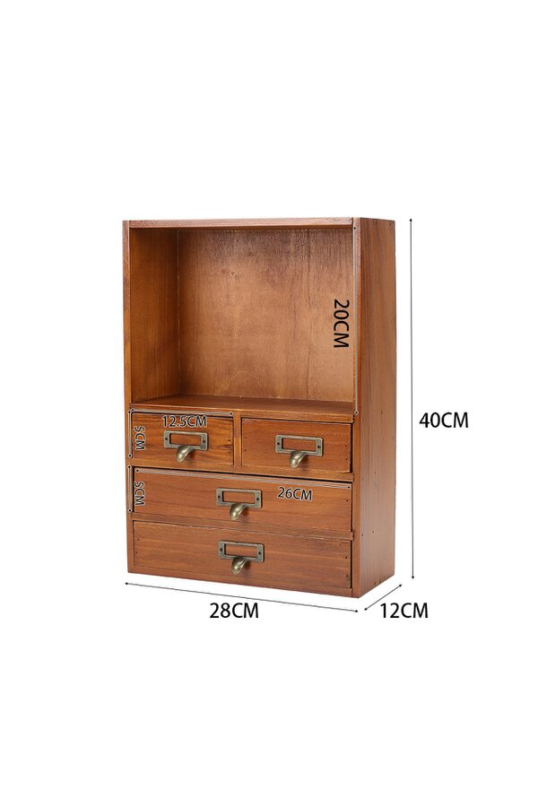 Living and Home Wooden Vintage Desktop Storage Cabinet Box with Drawer