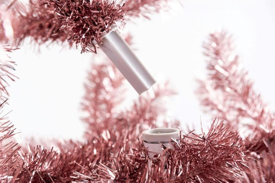 4ft to 7ft Rose Gold Artificial Christmas Trees with Shiny Tinsel Finish and Hinged Branches image 3