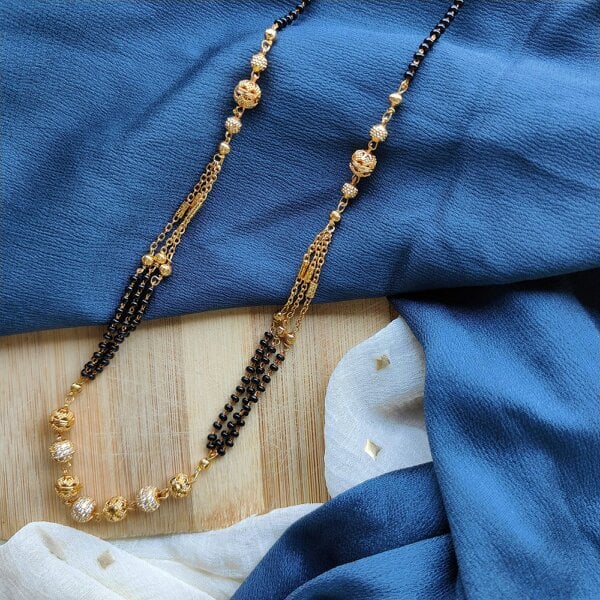 The Colourful Aura Gold Black Beaded Indian Asian Nazar Mangalsutra Choker Necklace