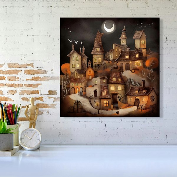 Warren Reed Spooky Halloween Village Canvas