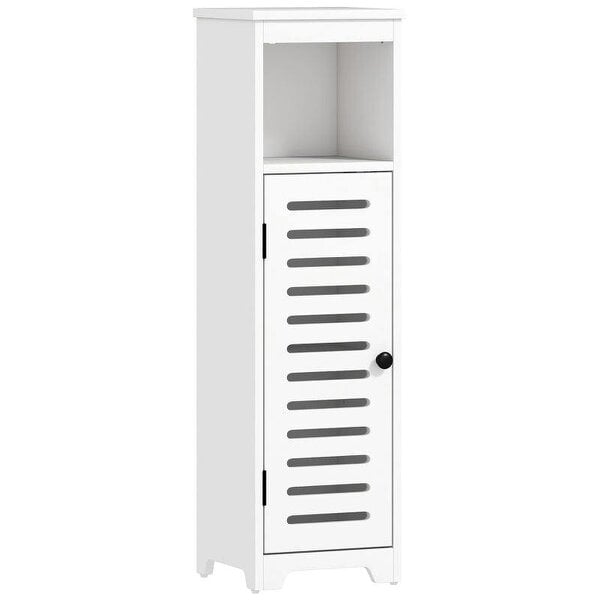Bathroom Floor Cabinet, Bathroom Storage Unit with Louvered Door, Open Shelf, Adjustable Shelf, White, 22 x 20 x 75 cm