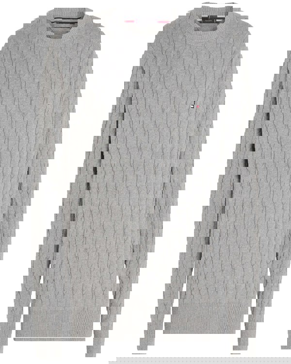 Tommy Hilfiger Classic Cable Mens Crew Jumper - Medium Grey Heather - CHO - Designer Mens Jumpers