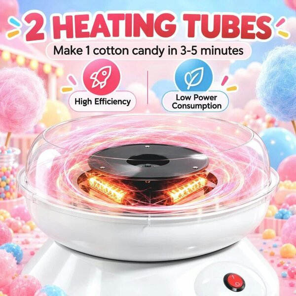 Candy Floss Maker, Quick Making Electric Cotton Floss Machine with 10 Bamboo Sticks, White