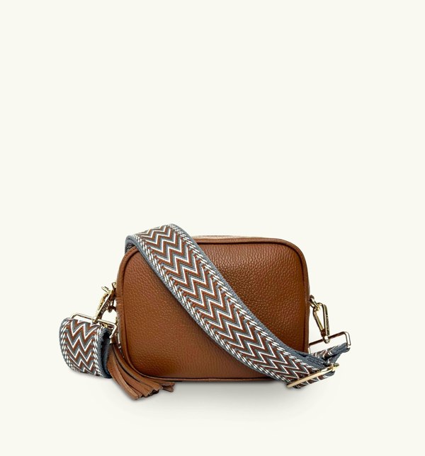 Apatchy London The Tassel Tan Leather Crossbody Bag with Tan Boho Strap