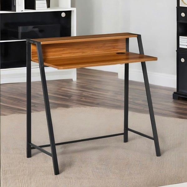 Rafaelo Mobilia 84CM Walnut Wide Computer Desk With Metal Frame