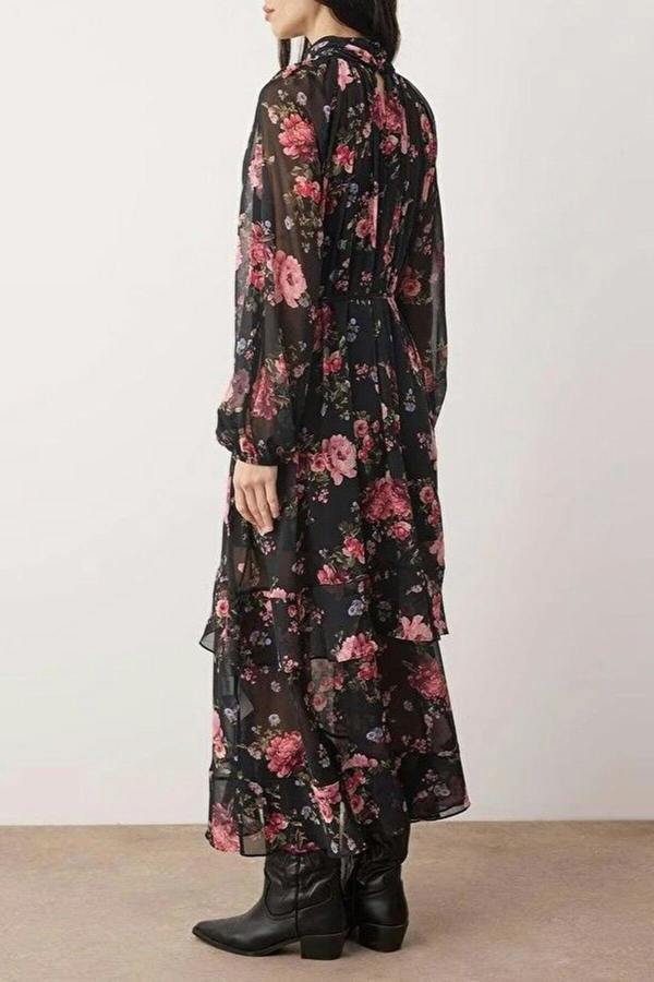 WOVCOR Floral Maxi Lined Chiffon Woven Dress