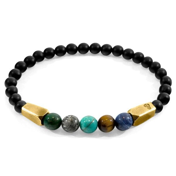 Anchor & Crew Multicoloured Multi-Gem Hukou 9ct Yellow Gold and Stone Bracelet
