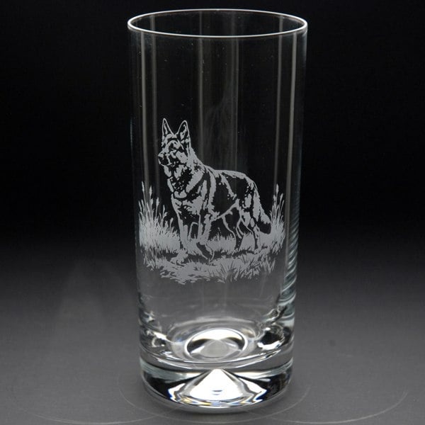 Glyptic Glass Art German Shepherd Dog Highball Glass - Hand Etched / Engraved Gift