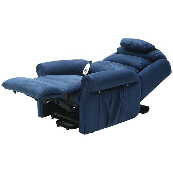 Dual Motor Rise and Recline Armchair - Waterfall Pillow - Blue Suedette Fabric Loops