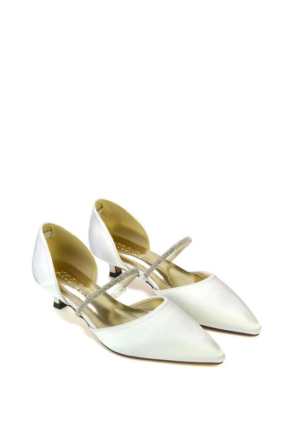 XY LONDON Diamante Strap Kitten Heel Pointed Toe Court Shoes