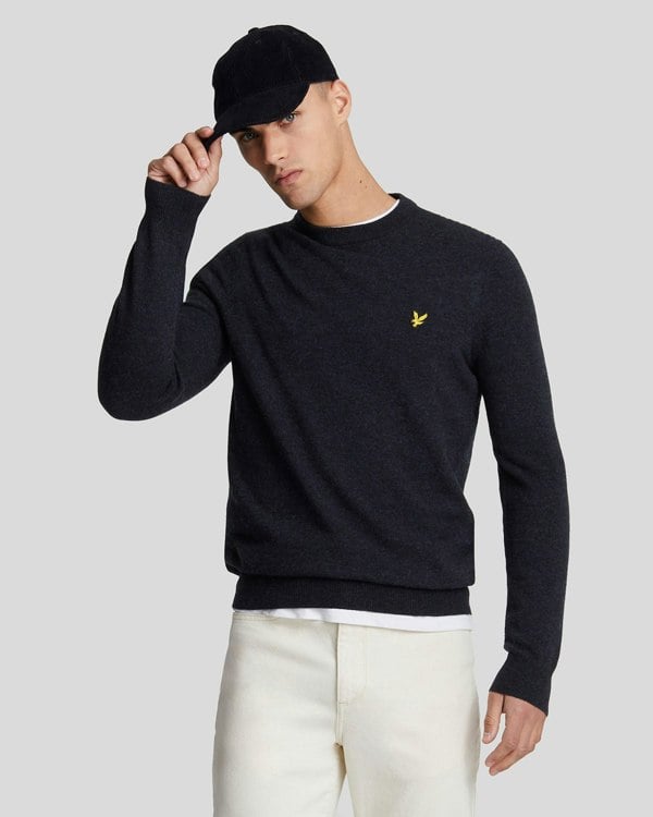 Lyle & Scott Lambswool Blend Crew Neck Jumper - Z56 Dark Navy Marl
