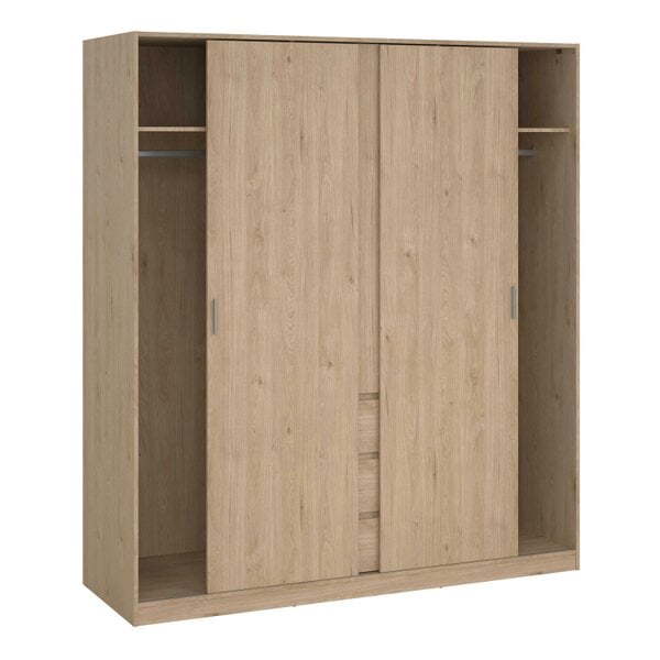 Wyld Haus Budapest Natural Oak Effect Wood Wardrobe 3 Doors 3 Drawers