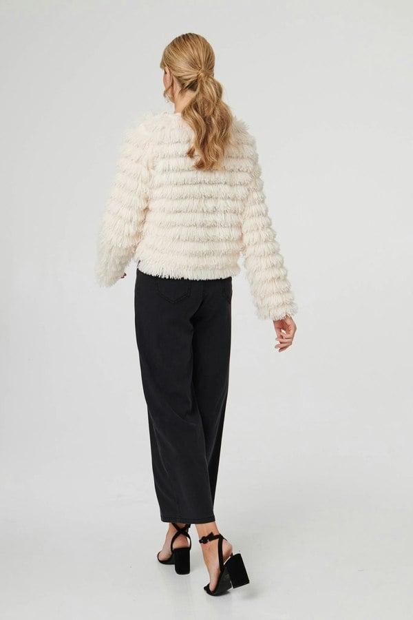 Cream | Fringed Tassel Texture Relaxed Jacket 
