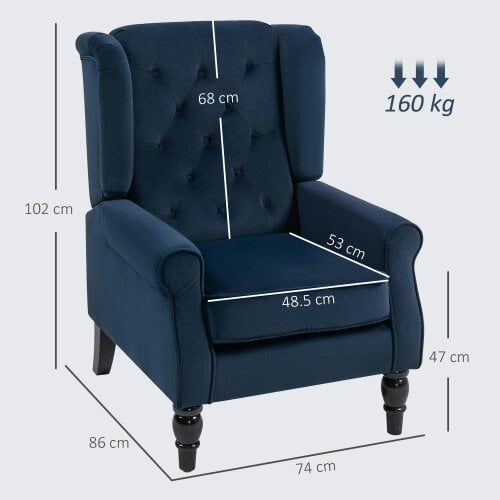 Wyld Haus Rake Dark Blue Retro Wingback Accent Chair With Button Tufted Upholstery
