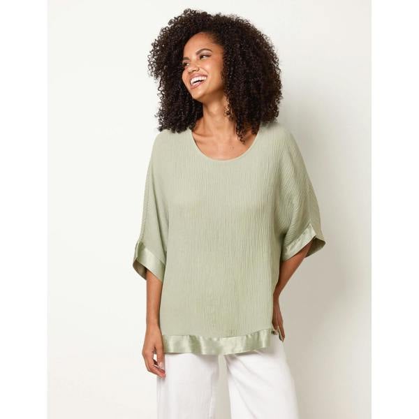 Blue Vanilla Viscose Crinkle Top With Satin Finish