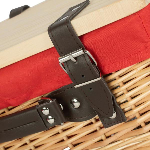 Buff Red Lined Willow Picnic Basket with Pinewood Lid