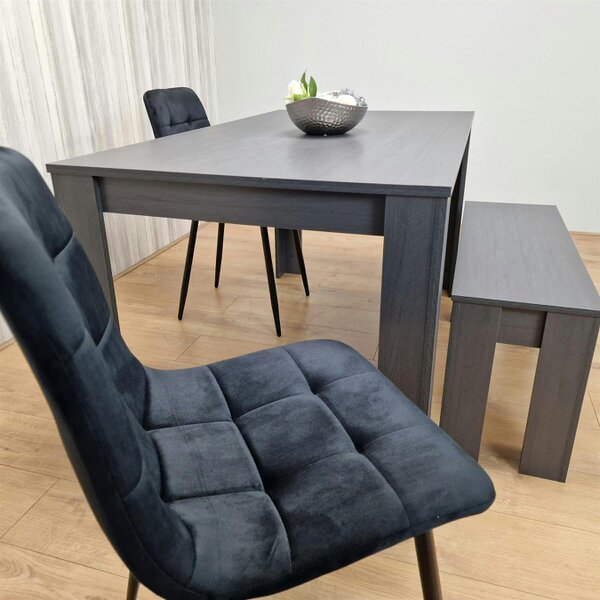 Kosy Koala Modern Arrow Design Dining Table Set with 2 Black Velvet Chairs and 1 Bench Dining Room furniture