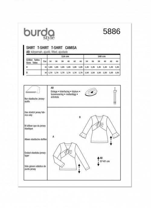 Burda Sewing Pattern 5886 Tops For Women, 8-18 (34-44) - Intermediate