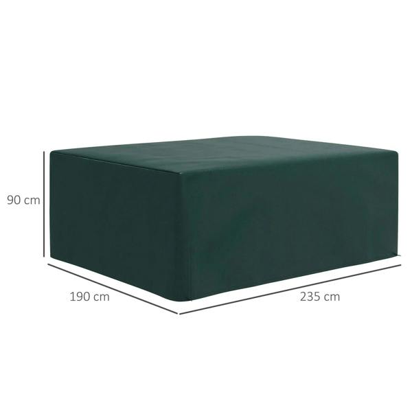 Dark green patio furniture cover shown with 235 x 190 x 90 cm size lines.