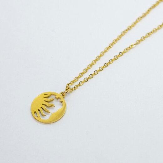 The Colourful Aura Stainless Steel Gold Sun Moon Small Round Disc Pendant Necklace