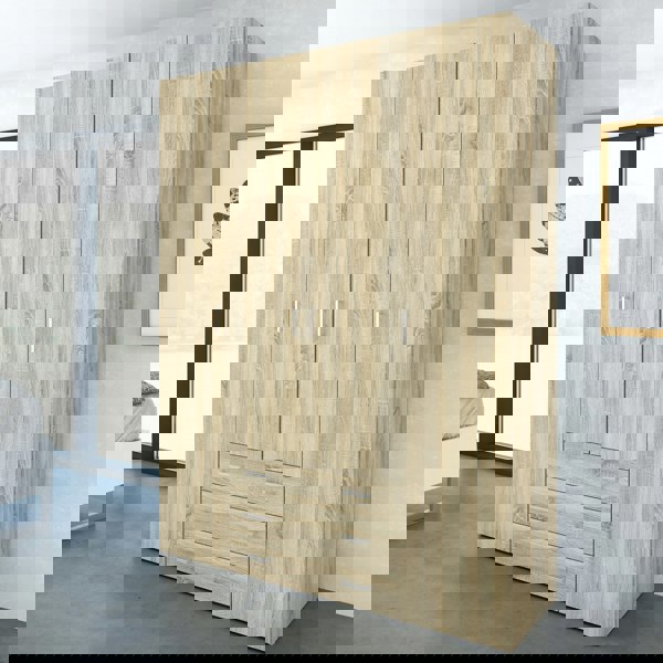 Furniture To Go Space Wardrobe - 4 Doors 3 Drawers in Oak 2000