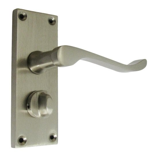 EDH Door Hardware Victorian Scroll Satin Nickel Bathroom Door Handles Set with Privacy Lock 2 Pair