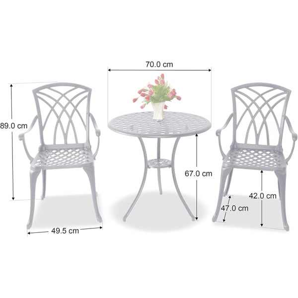Centurion Supports OSHOWA Luxurious Garden and Patio Table and 2 Large Chairs with Armrests Cast Aluminium Bistro Set - Grey with Green Cushions