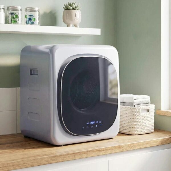 2.5kg Vented Tumble Dryer with Smart Mode, 800W Compact Tumble Dryer with Stainless Steel Tub, Silver Tone - Silver Tone