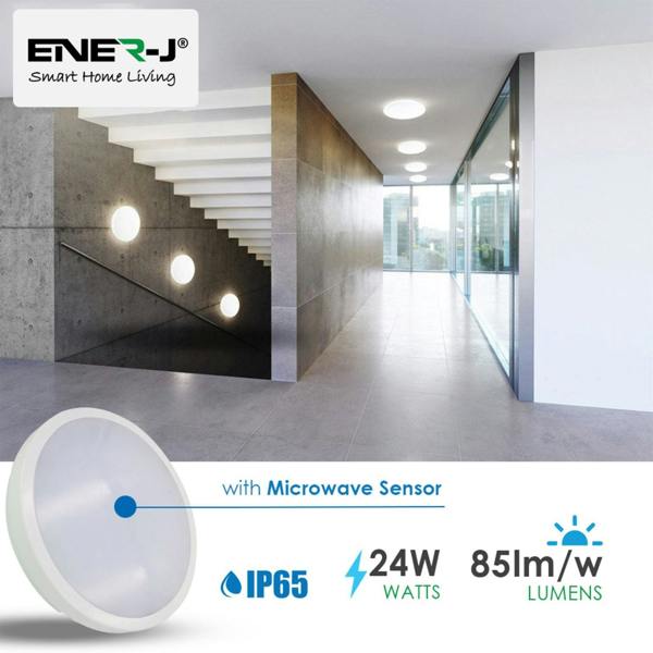 ENER-J 24W LED Bulkhead with Microwave Sensor & Emergency Function IP65 | 4000K