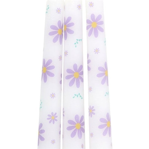 Serano Set of 3 Purple Daisy Taper Candles