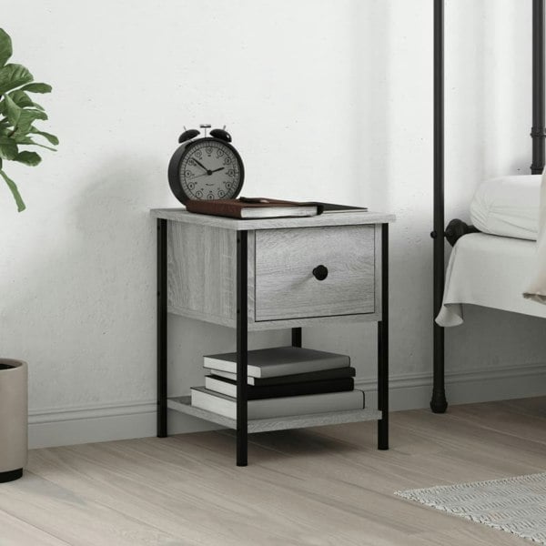 Berkfield Bedside Table Grey Sonoma 34x35.5x45 cm Engineered Wood