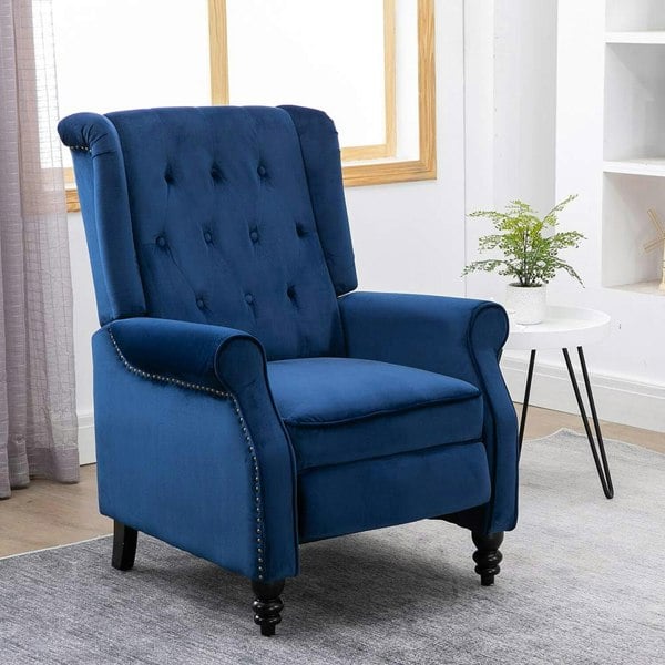 Antwerp Fabric Pushback Recliner Velvet Wingback Armchair in Blue