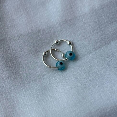 The Colourful Aura Evil Eye Silver Bali Asian Tiny Lightweight Hoop Earring