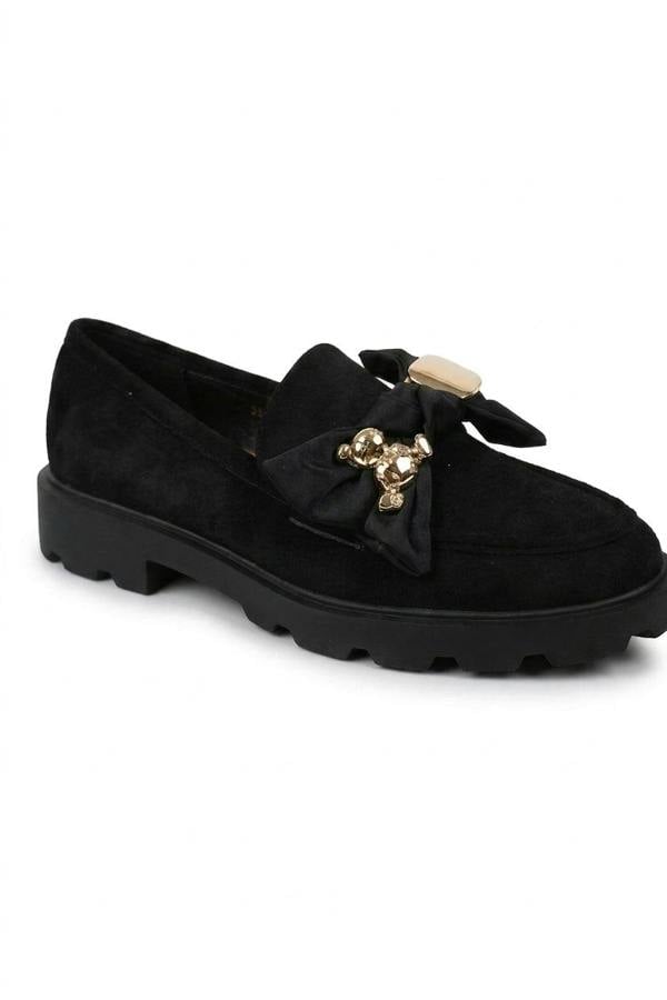 Ines Faux Suede Chunky Loafers - Black_wb