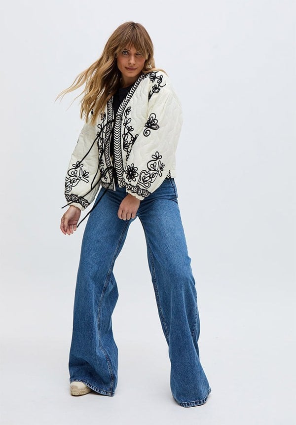 Fran Quilted All Over Embroidered Jacket In White - image 1