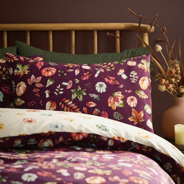 Catherine Lansfield Autumn Pumpkins Reversible Duvet Cover Set Plum