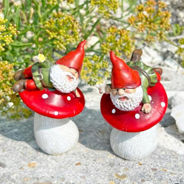 Boltze Pair of Mushroom Gnome Garden Ornaments