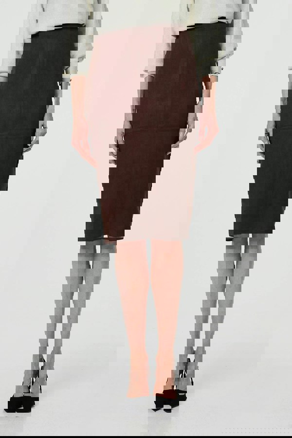Brown | Faux Suede Knee Length Pencil Skirt
