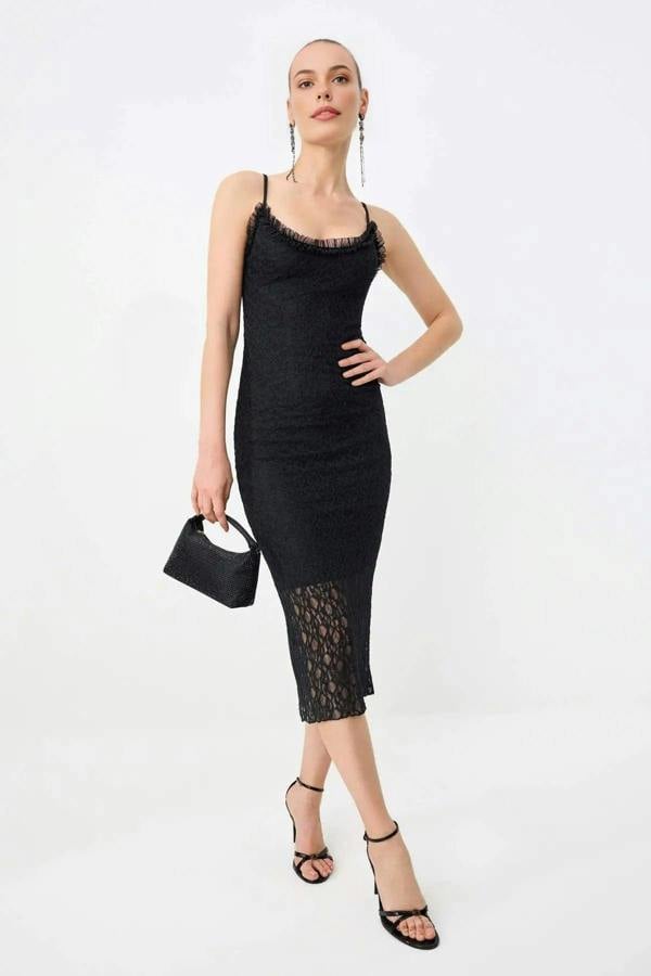 Lace Spaghetti Strap Midi Bodycon Party Dress