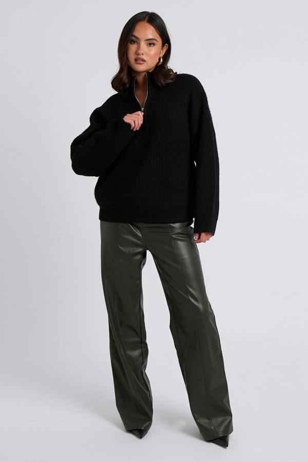 Urban Bliss Khaki Wide Leg PU Trouser