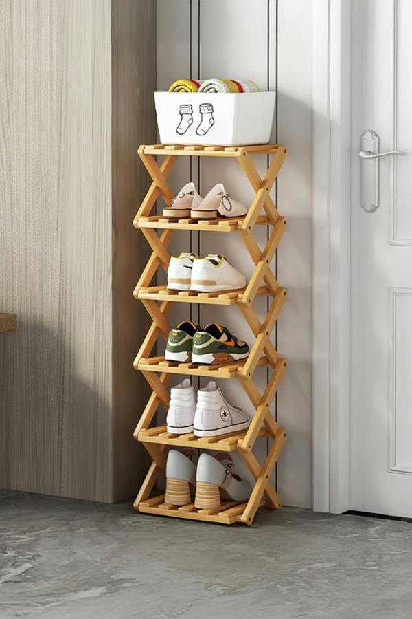 Living and Home 9/8/7/6 Tier Bamboo Folding Shoe Rack Shoe Storage Organiser