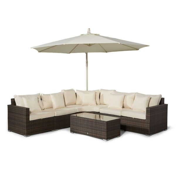 Giardino Santorini L Shape Modular 5 Seat Rattan Corner Sofa Set With Coffee Table