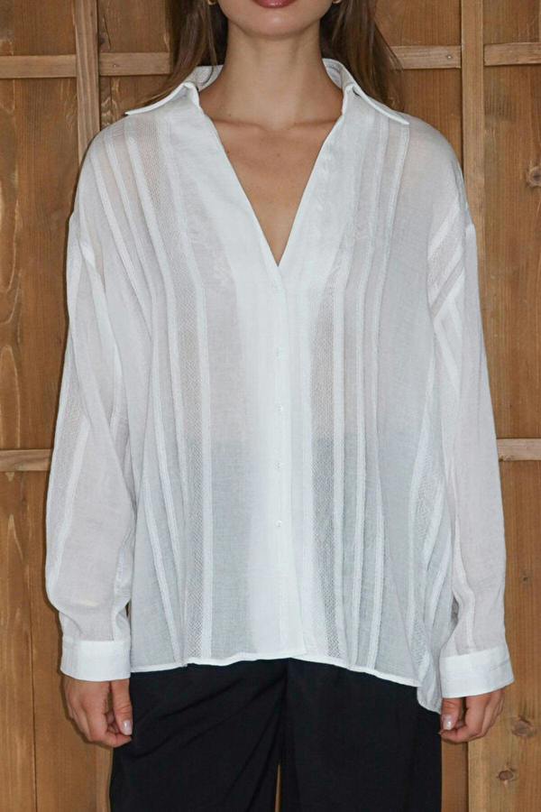 WOVCOR Ribbed Detail Lightly Transparent Shirt