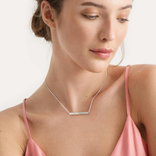 Christopher James of London Silver 3D Horizontal Engraved Name Bar Pendant With Chain
