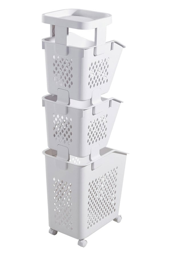 Living and Home 3-Tier Storage Rack Laundry Baskets with Casters