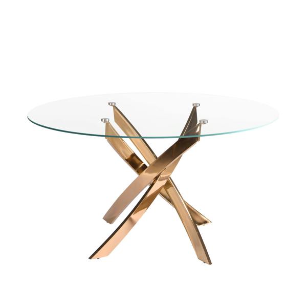 Angel Cerdá Round dining table tempered glass and pink steel 1169