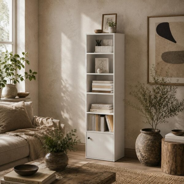 Wyld Haus Vari Wooden White Tall 6 Tier Bookcase 156cm
