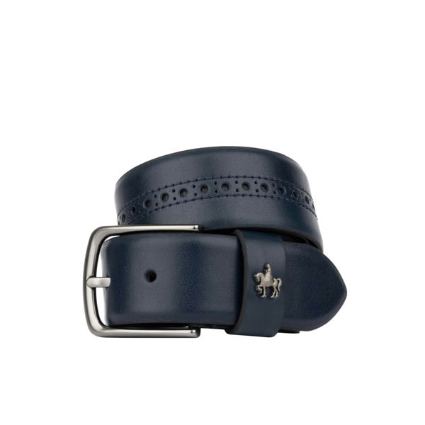 Embassy London Scott - Navy - Men's smooth full-grain navy leather belt with brogue style
