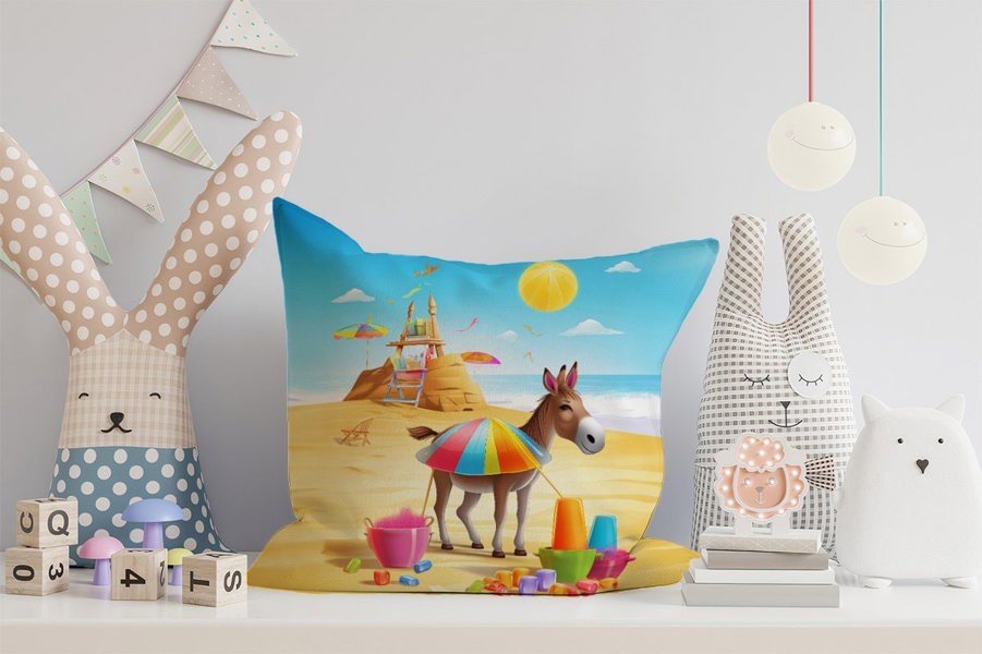 Warren Reed Donkey On A Beach Holiday Cushions