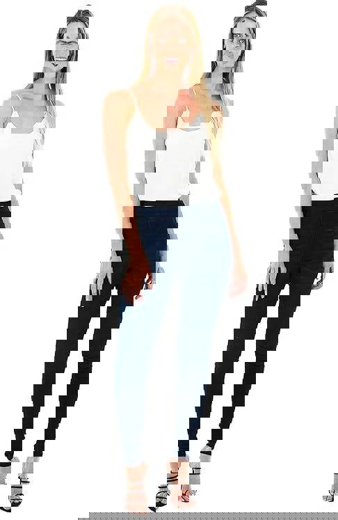 Smart Living Women's High Waist Double Button Skinny Jeans - Mid Wash